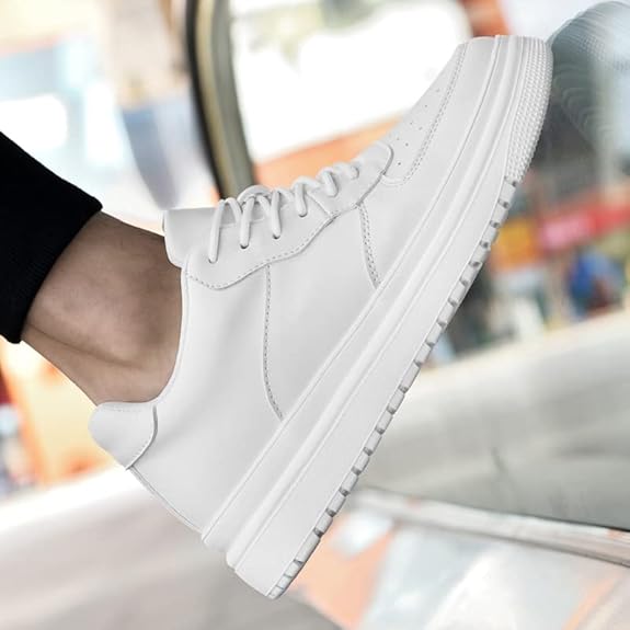 6FT Club White Sneakers Men's Elevator Oxford Shoes Chunky Heel Lift Insole