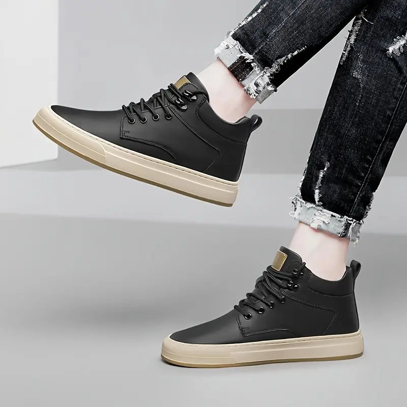 6FT Club Height Increasing Leather Elevator Shoes - Black