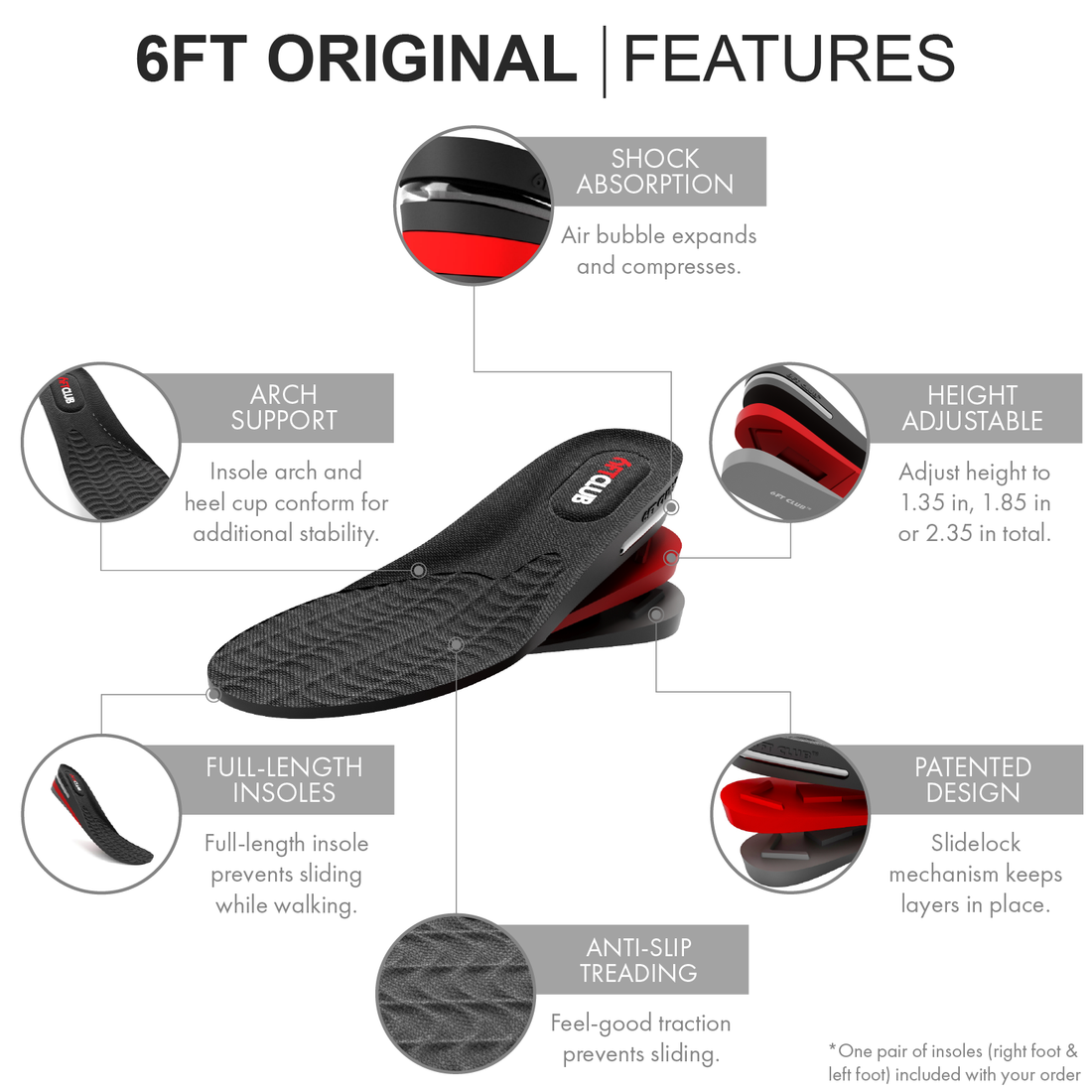 6ft Club Elevation Insoles for Men Gain a new level of